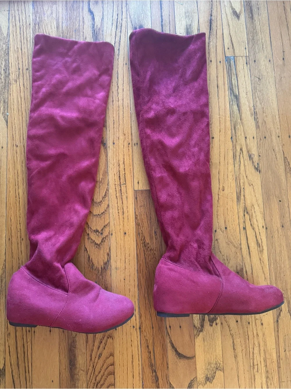 👢 Caramel Brown & Red Thigh High Boots (2)